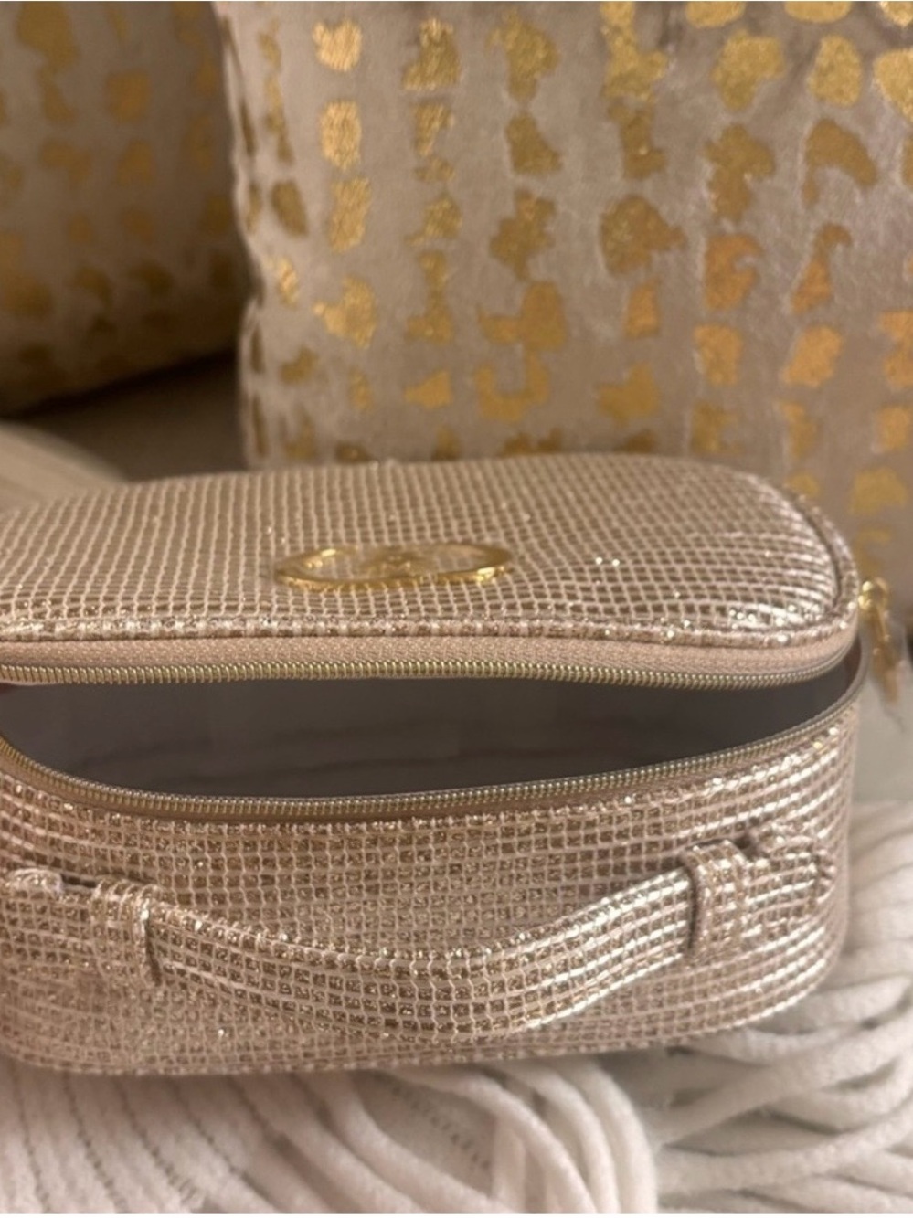 Dior Metallic Rose Gold Textured Cosmetic Case